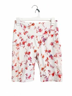 Fabletics White Floral Bike Shorts Medium Activewear High Waist Lightweight Gym
